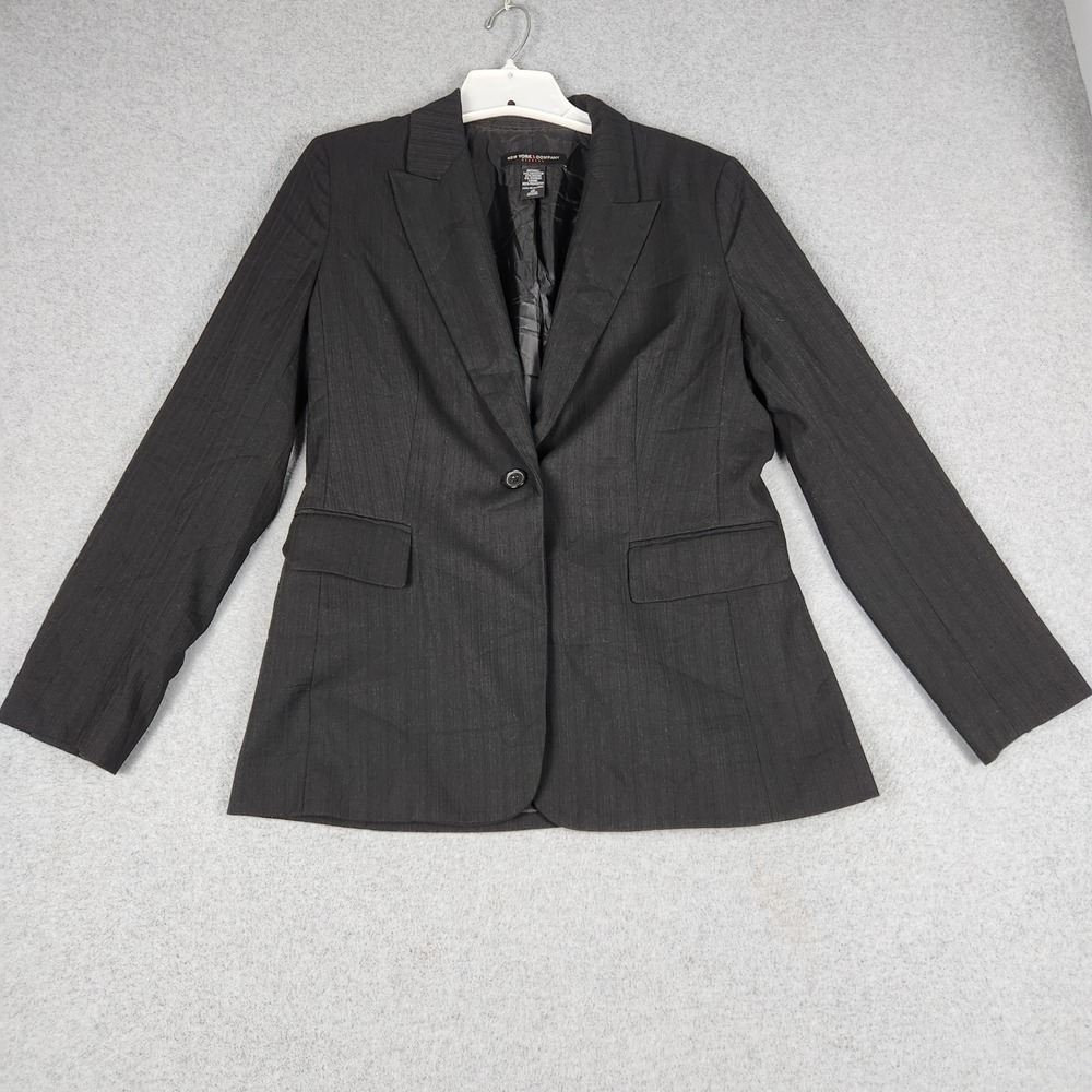 New York & Company Blazer Womens 10 Black Stretch Single Breasted Professional